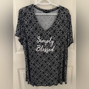 Lane Bryant 14/16 Black White Floral Knit Top